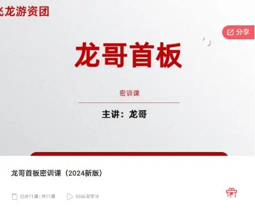 飞龙游资团龙哥首板密训课